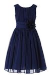 HAPPY ROSE Little Girls Elegant Ruffle Chiffon Summer Flowers Girls Dresses Junior Bridesmaids Navy 18