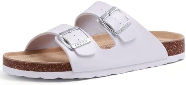 ODOLY Unisex Cork Footbed Slide Sandal, Arch Support Summer Outdoor Sandals with Adjustable Buckle for Women and Men, White 41 (10 Women/8.5 Men)