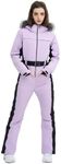 HIGH EXPERIENCE Women Ski Suit One Piece Snow Jumpsuit Snow Stretchy Outfit Snowboard Onesie Insulated Waterproof Winter Warm (Light Purple, Small)