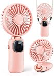 coldSky Portable Handheld Fan, 4000mAh Battery Operated Fan with LED Display, Handheld/Neck/Desk 3 in 1 Personal Small Fan, 90° Foldable Desk Fan with Base, 5 Speed Lash Fan Makeup Fan for Women Green