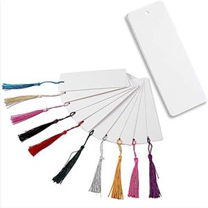 Teemico 96 Pcs Kraft Paper Blank Cardstock Bookmarks for DIY Projects and Gifts Tags, White, 5.5 by 2 inch 48pcs Bookmarks with 48 Tassels