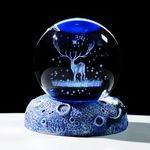 Movdyka 3D Crystal Ball Engraved Reindeer with Space Lights Base Figurines Gifts for Women Mum, 6cm/2.36 in. Keepsake Collectible for Him Deer Lovers on Birthday Christmas Home Ornaments