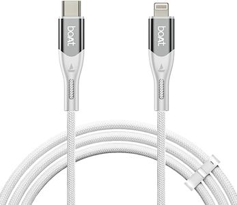 Boat Type C to Lighting Cable for 27W Fast Charging | 480 Mbps Data Transfer | 1.2 m (3.9 ft) Perfect Cable Length | Premium Nylon Braiding | Durable & Tangle-Free | with Silicon Tie (Arctic White)