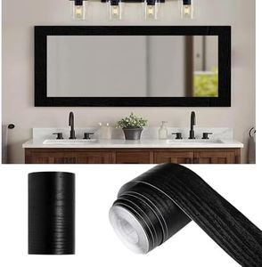 Alened 10M Black Wood Grain Mirror Frame Border Peel and Stick Wallpaper, Removable PVC Waterproof Bathroom Mirror Tape Sticker Trim, Kitchen Wallpaper Self Adhesive Decor Sticker 2" x 393"