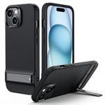 ESR for iPhone 15 Case, Metal Kickstand Case, 3 Stand Modes, Military-Grade Drop Protection, Supports Wireless Charging, Slim Back Cover with Patented Kickstand, Boost Series, Black