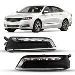 Winjet LED Fog Light Pair Assembly Kit OEM Series for [2014 2015 2016 2017 2018 2019 2020 Chevrolet Impala] Driving DRL Fog Lamp w/Fog Lights Bezel Driving Lights Wiring Kit & Switch (Clear Lens)