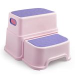 2 Step Stools for Kids, Anti-Slip Toddler Two Step Stool for Toilet Potty Training,Sturdy Toilet Stool for Bathroom Kitchen Sink Bedroom (Pink-Purple)