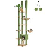 PAWZ Road Tall Cat Tree[90.5"-100.4"], Floor to Ceiling Cat Tree Tower for Indoor Cats with Large Cat Condo, Cat Hammock for Large Cat[15.8"*15.8"], Green