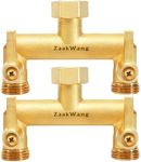 Hose Splitter 2 Way, Heavy Duty Brass Garden Hose Splitter, 3/4" GHT Threads, Metal Shutoff Valve, Long Handle（2 pack）