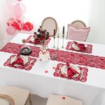 Joyfol Day 5 PCS Valentines Day Lace Table Runner with 4 Placemats, Red Heart Shaped Romantic Table Mats Set for Wedding Anniversary Party Supplies Home Table Dinner Decor (13 x 72 Inch)