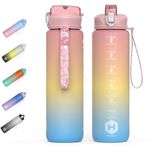 HOMEEX 1 Litre Water Bottle Motivational Fitness Sport Water Bottles with Straw & Time Maker, BPA-free Plastic Drink Bottle 5l Design for,Gym (Pink Yellow & Blue)