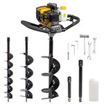 52cc Earth Auger Petrol Ground Drill Fence Post Hole Digger 2 Stroke Wolf with 100mm 150mm 200mm Drill Bits + 2 Extensions - 2 Years Warranty