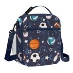 Clastyle Insulated Lunch Bag for Kids Boys | Large Portable Lunch Cooler Bag for Outdoor Picnics, Back to School, Lightweight Lunch Box with Bottle Holder, Belt | Black Sports Balls