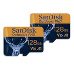 SanDisk 128GB 2-Pack Outdoors FHD microSDXC UHS-I Memory Card (2x128GB) with SD Adapter - Up to 150MB/s, Full HD, C10, U1, V10, A1, Trail Camera Micro SD Card - SDSQUBC-128G-GN6VT