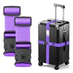 BILIONE Luggage Straps Adjustable Suitcase Straps, Lockable Against Accidental Opening, Easy to Identify Travel Accessories, Add a Bag Connector Holds Suitcase Together (2-Lucky Purple)
