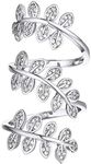U7 Women Clear CZ Platinum Plated Leaf Shape Full Finger Long Ring, Statement Cocktail Ring, Bride Ring Adjustable