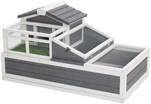 3-Room Tortoise House Habitat with Turf Balcony & 2 Stories, Indoor/Outdoor Wooden Tortoise Enclosure with Ladder, Tray, Openable Roof, Large Reptile Cage