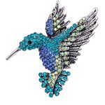 SELOVO Bird Hummingbird Brooch Pins Blue Green Austrian Crystal Brooch Women Antique Silver Tone, Crystal