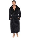 Vlazom Men Dressing Gown, Flannel Soft Bathrobe Cosy Warm Robes Fluffy Hooded Housecoat forWinter Loungewear, A-black, M