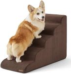 Lesure Dog Stairs for Small Dogs - Dog Ramp for Bed and Couch with CertiPUR-US Certified Foam, Pet Steps with Non-Slip Bottom for Old Cats, Injured Doggies and Puppies, Brown, 5 Steps