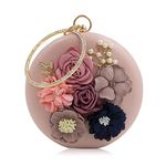 INOVERA (LABEL) Women's Floral Evening Clutch Ladies Party Wedding Round Purse Bag, Rose Gold