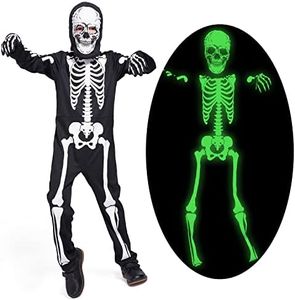 Sincere Party Glow In the Dark Skeleton White Bones Skeleton Costume with Gloves&Hood for Kids 5-7years