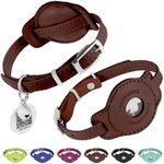 CollarDirect Airtag Cat Colar with QR Tag and Bell - Leather Cat Collar with Airtag Holder and Elastic Strap for Kittens, Small Big Cats - Cat Airtag Collar for Girl Boy Cat (Brown, S)