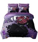 SIRDO Black Girls Bedding Set 7-Piece Complete Set Easy-Wash Super Soft Microfiber Comforter for Teens Bedding Collection, Purple Afro Girl, Full