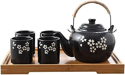 fanquare Juego de té Japonés Kungfu con Infusor, Servicio de Té de Flores de Cerezo Blanco, Tetera de Porcelana Hecha a Mano Para 4 con Bandeja de Té de Bambú