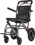 Wheelchair Foldable Lightweight Transport Wheelchair, Ultralight Wheelchair for Home, Wheelchairs for Adults, Travel Wheelchair with Footrest, Safety Belt, Aluminum, Black