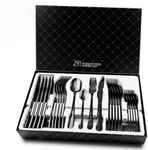 Black Silverware Set, 24 Pieces Elegant Silverware Cutlery Set, Stainless Steel Utensils Service for 6, Mirror Polished and Dishwasher Safe