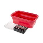 Truweigh Crimson Digital Mini Scale (1000g x 0.1g - Red/Black) - Digital Kitchen Scale with Bowl - Digital Travel Scale - Portable Food Scale - Meal Prep Weight Scale - Digital Gram Scale