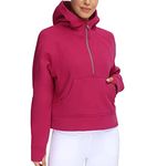 THE GYM PEOPLE Women's Half Zip Hoodies Long Sleeve Fleece Lined Crop Pullover Sweatshirts with Pockets Thumb Hole