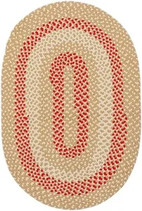 Super Area Rugs Oval 4' X 6' Beige - Red - Ivory Oval Braided Rug for Farmhouse Style Bedrooms and Living Rooms