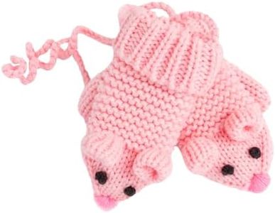 Kids Knitted Mouse Mittens with String- Pink (Infant/Toddler Girl 1-3 Y)