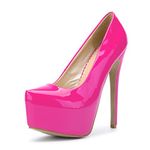 OCHENTA Women's Hidden Platform Stiletto High Heels Slip On Pumps PU Peach Size: 5.5