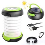 GlobaLink Camping Lantern, LED Rechargeable Camping Light, Solar/USB Powered Collapsible Tent Light with First-Aid Whistle, Camping Lamp for Outdoor Hiking Tent Garden, Emergency Charger for Phone