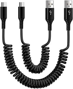 Android Auto Coiled USB C Charger Cable Fast Charging Type C Charge Cord for Cell Phone Samsung Galaxy A16/A54/A15/A14/S24FE/S24 S23 Ultra/S23FE/A13/A53/A03S, Retractable Extension USB C Cable for Car