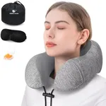 urnexttour Travel Pillow for Airplane Memory Foam Neck Pillows, Support Travel Pillow for Travelling with Eye Mask, Earplugs and Storage Bag, Sleeping Rest, Car, Train and Home Use Cationic, Grey