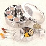 Mishaa 12 In 1 Stainless Steel Masala Box for Kitchen, Stylish Spice Box & Durable Spice Storage Solution, Masala Box with 12 Containers, Spice Container for Kitchen Organizer, Popula Dabba, Size-13