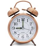 Miowachi 4 inch Loud Alarm Clock for Heavy Sleepers,Non-Ticking Silent,Night Backlight,Battery Operated,Twin Bell Basic Clock for Wake-up Bronze