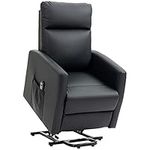 HOMCOM Electric Power Lift Chair for Elderly, PU Leather Power Reclining Chair for Living Room with Remote Control, Side Pocket, Black