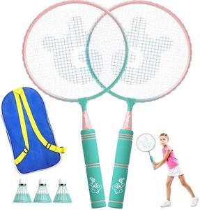 Kids Badminton Racket Set with Soft Grip, Oversized & Lightweight Shuttlecocks Racquet for 2-Player with Carry Bag, Beach Lawn Backyard Play, Indoor/Outdoor Sport Game, Perfect for Children & Youth