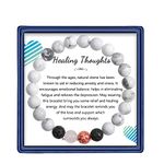 Healing Bracelets for Women, Anti Anxiety Yoga Beads Stress Relief Healing Thoughts Bracelets Relaxation Gift Aromatherapy Essential Oil Diffuser Lava Bracelet Gifts for Women Men Girls (White)