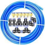 ERGAOBOY Blue 10M Polyurethane PU Air Hose Pipe Tube Kit,12mm OD x 8mm ID with Pneumatic Connector Kits