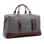 TILEMALL Oversized Canvas Holdall Travel Carry On Duffel Bags Plus Handbag Shoulder Bag Crossbody Overnight Weekend Bag Unisex Travel Holdall Handbag with PU Leather Handle (Gray)