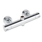 Round Thermostatic Shower Bar Mixer Valve Taps Chrome Bathroom Twin Outlet TOP 3/4" BSP (25mm),BOTTOM 1/2" BSP (21mm) (Round)