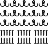 15 PCS Coat Hooks Heavy Duty Hardware Robe Hooks Double Prong Wall Mounted Robe Hooks Utility Rustic Hooks with 30 Screws Retro Hooks for Hanging Coat Hat Towel Scarf Bag Key Cap Cup (Black)