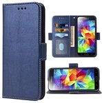 Phone Case for Samsung Galaxy S5 Folio Flip Wallet Case,PU Leather Credit Card Holder Slots Heavy Duty Full Body Protection Kickstand Protective Phone Cover for GalaxyS5 SV i9600 Men Dark Blue