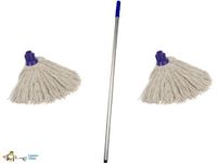 Professional Colour Coded Mop Handle and 2 Mop Heads - Colour Blue